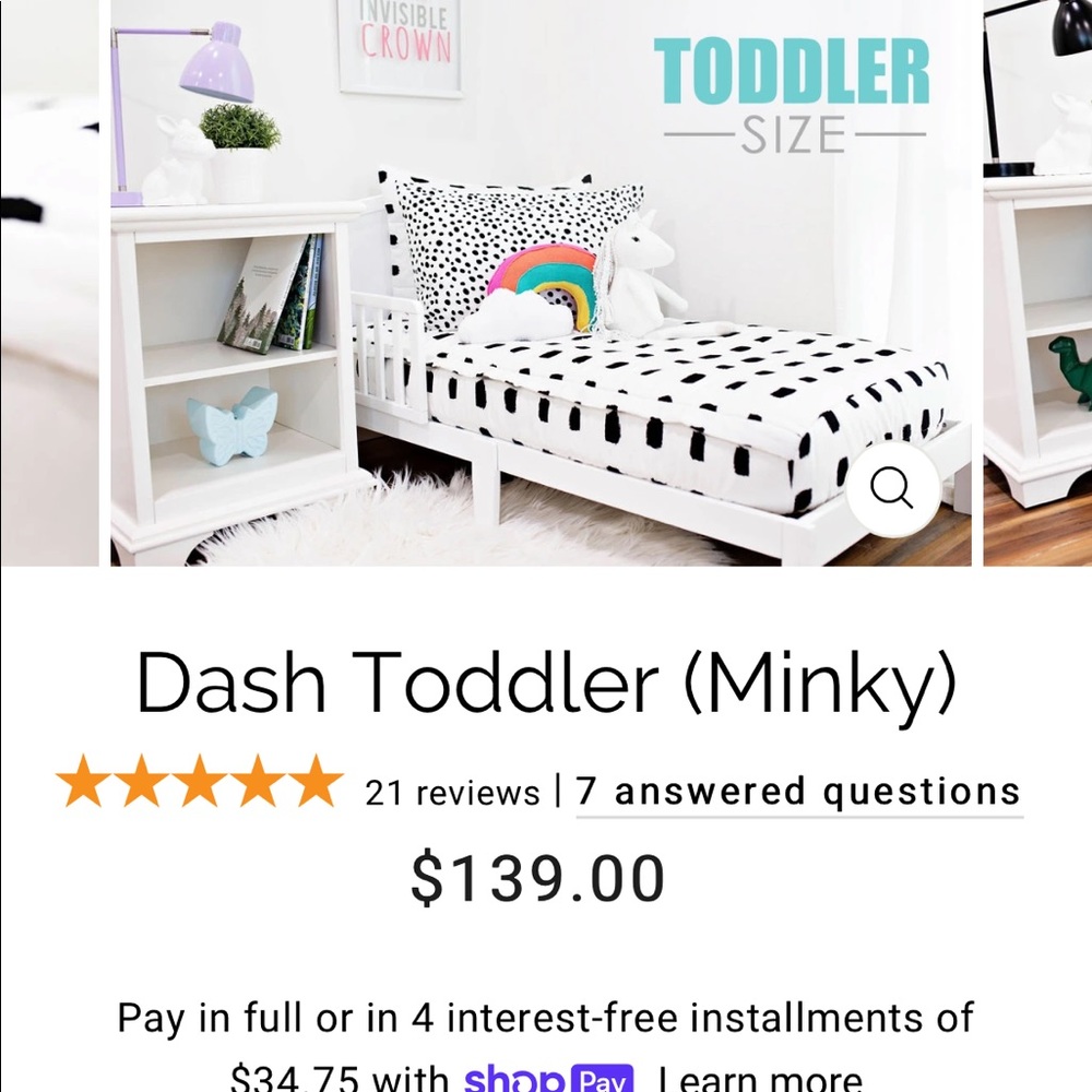 Dash Toddler Bed (Minky) - White with Black Dash Pattern